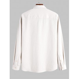 Men's Daily Casual Textured Pocket Long Sleeve Button Up Solid Color Shirt Men's Daily Casual Textured Pocket Long Sleeve Button Up Solid Color Shirt