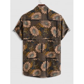 Sunflowers Pattern Cotton and Linen Textured Short Sleeves Shirt Sunflowers Pattern Cotton and Linen Textured Short Sleeves Shirt
