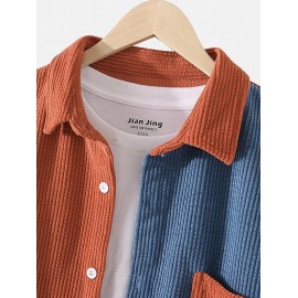 Colorblock Pattern Corduroy Long Sleeves Shirt Colorblock Pattern Corduroy Long Sleeves Shirt