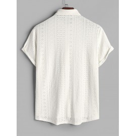 Men's See-through Openwork Button Front Short Sleeves Shirt Men's See-through Openwork Button Front Short Sleeves Shirt