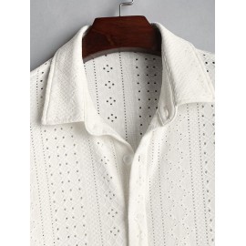 Men's See-through Openwork Button Front Short Sleeves Shirt Men's See-through Openwork Button Front Short Sleeves Shirt