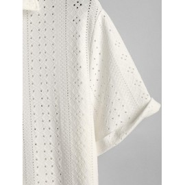 Men's See-through Openwork Button Front Short Sleeves Shirt Men's See-through Openwork Button Front Short Sleeves Shirt