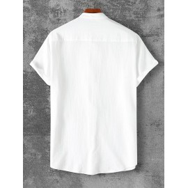 Men's Stand Collar Solid Color Buttons Short Sleeves High Low Casual Shirt Men's Stand Collar Solid Color Buttons Short Sleeves High Low Casual Shirt