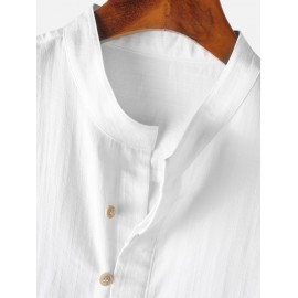 Men's Stand Collar Solid Color Buttons Short Sleeves High Low Casual Shirt Men's Stand Collar Solid Color Buttons Short Sleeves High Low Casual Shirt
