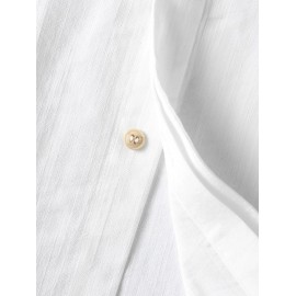 Men's Stand Collar Solid Color Buttons Short Sleeves High Low Casual Shirt Men's Stand Collar Solid Color Buttons Short Sleeves High Low Casual Shirt