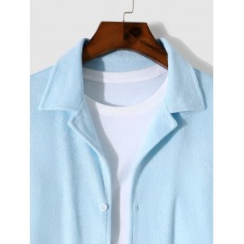 Men's Daily Solid Color Terry Cloth Lapel Collar Button Up Long Sleeve Shirt Men's Daily Solid Color Terry Cloth Lapel Collar Button Up Long Sleeve Shirt