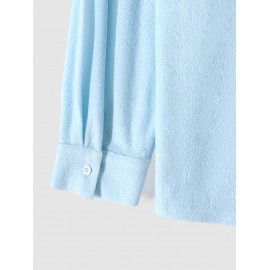Men's Daily Solid Color Terry Cloth Lapel Collar Button Up Long Sleeve Shirt Men's Daily Solid Color Terry Cloth Lapel Collar Button Up Long Sleeve Shirt