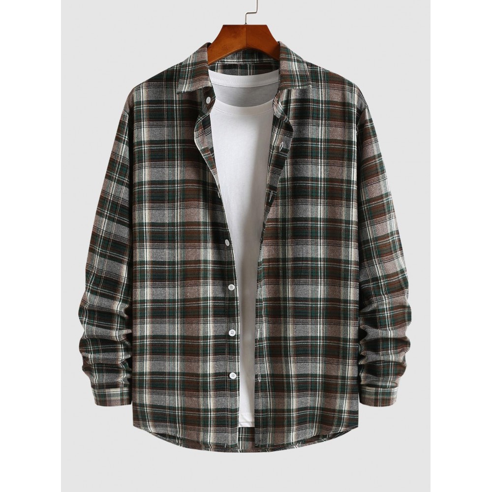 Men's Casual Turn Down Collar Check Plaid Long Sleeves Flannel Shirt Men's Casual Turn Down Collar Check Plaid Long Sleeves Flannel Shirt