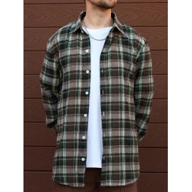 Men's Casual Turn Down Collar Check Plaid Long Sleeves Flannel Shirt Men's Casual Turn Down Collar Check Plaid Long Sleeves Flannel Shirt
