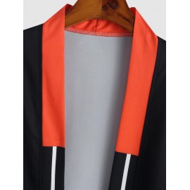 Sea Waves Print Colorblock Collar Casual Kimono Sea Waves Print Colorblock Collar Casual Kimono