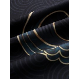 Sea Waves Print Colorblock Collar Casual Kimono Sea Waves Print Colorblock Collar Casual Kimono