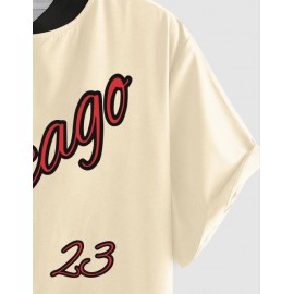 Men's Chicago Graphic Letter Print Short Sleeve Stand Collar Button Up Casual Baseball Shirt Men's Chicago Graphic Letter Print Short Sleeve Stand Collar Button Up Casual Baseball Shirt