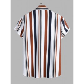 Men's Mixed Vertical Striped Button Up Short Sleeves Summer Beach Shirt Men's Mixed Vertical Striped Button Up Short Sleeves Summer Beach Shirt