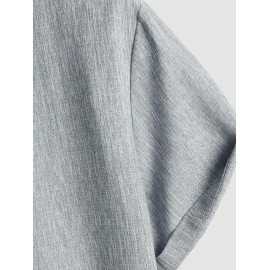 Stand Collar Applique Decor Short Sleeves Heathered Basic Shirt Stand Collar Applique Decor Short Sleeves Heathered Basic Shirt