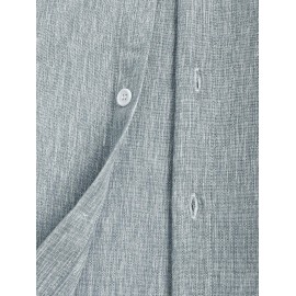 Stand Collar Applique Decor Short Sleeves Heathered Basic Shirt Stand Collar Applique Decor Short Sleeves Heathered Basic Shirt