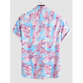 Button Up Floral Crane Print Front Pocket Shirt Button Up Floral Crane Print Front Pocket Shirt