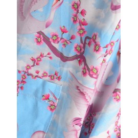 Button Up Floral Crane Print Front Pocket Shirt Button Up Floral Crane Print Front Pocket Shirt