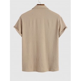 Men's Basic Minimalist Plain Color Quarter Button Lapel Collar Short Sleeves Pullover Shirt Men's Basic Minimalist Plain Color Quarter Button Lapel Collar Short Sleeves Pullover Shirt