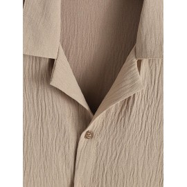 Men's Basic Minimalist Plain Color Quarter Button Lapel Collar Short Sleeves Pullover Shirt Men's Basic Minimalist Plain Color Quarter Button Lapel Collar Short Sleeves Pullover Shirt